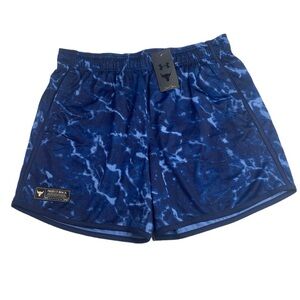 NWT Under Armour Men's Project Rock Mesh Printed Shorts Navy Size XL